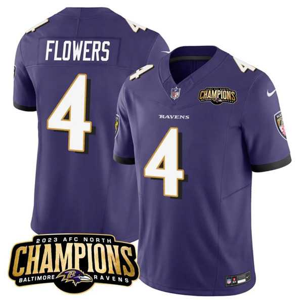 Men & Women & Youth Baltimore Ravens #4 Zay Flowers Purple 2023 F.U.S.E. AFC North Champions Vapor Limited Jersey,We sell and wholesale Men & Women & Youth Baltimore Ravens #4 Zay Flowers Purple 2023 F.U.S.E. AFC North Champions Vapor Limited Jersey on line form chian!